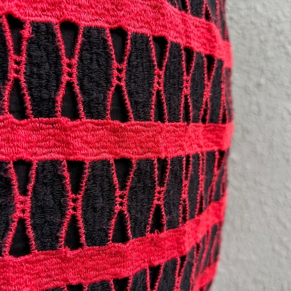 W Worth Black Red Midi Straight Skirt Size 4 Woven Striped Lined Pencil Retro - Picture 11 of 15